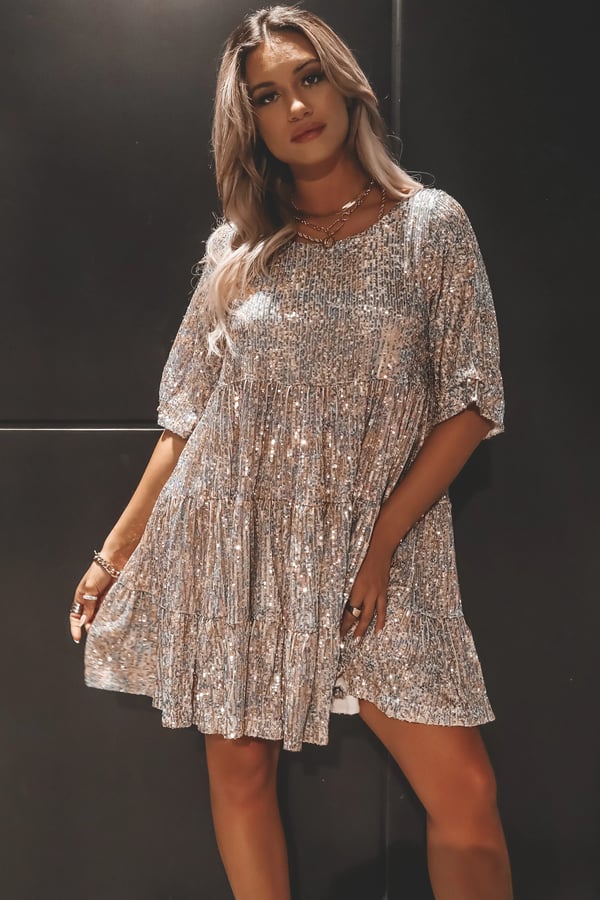 Madison | Women's Sparkle Dress With V-Neck And Pleated Design | Glamorous