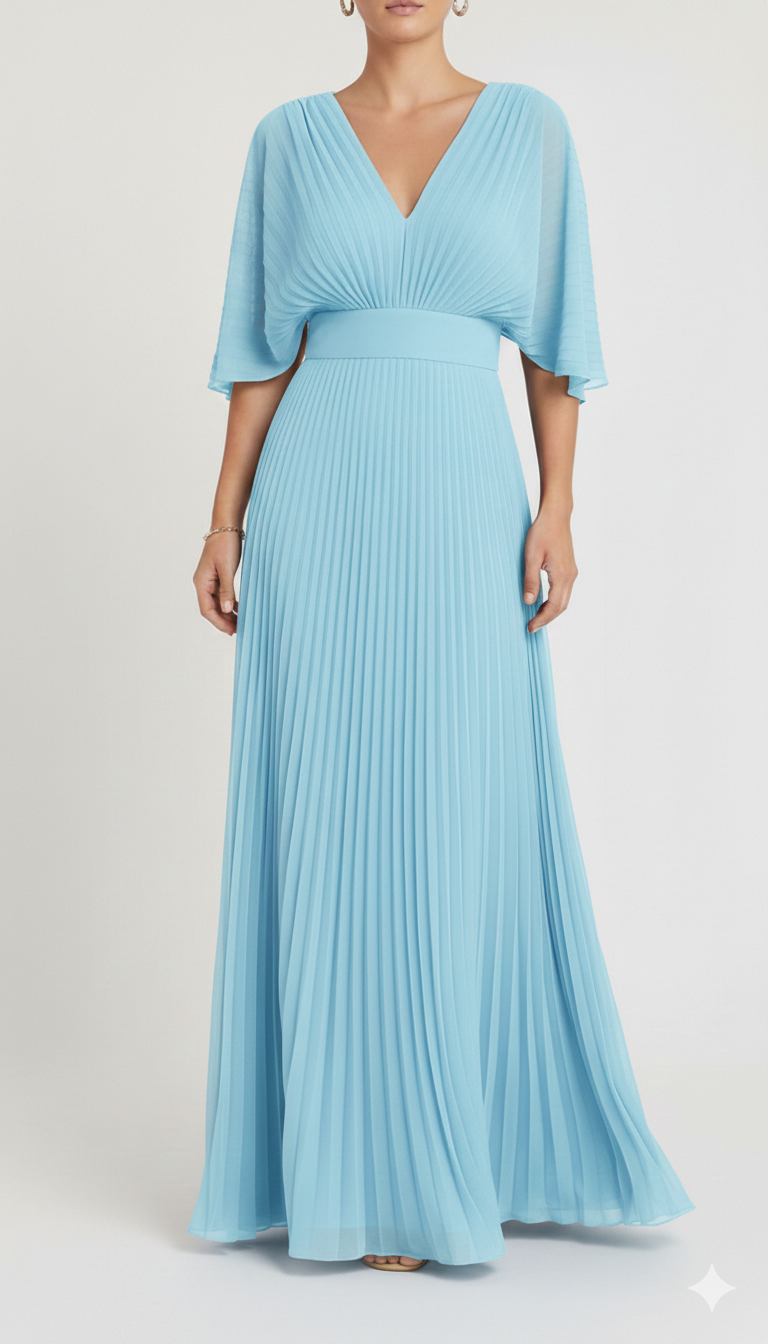 Seraphina | Women's Wedding Guest Dress With Deep V-Neckline And Pleated Skirt