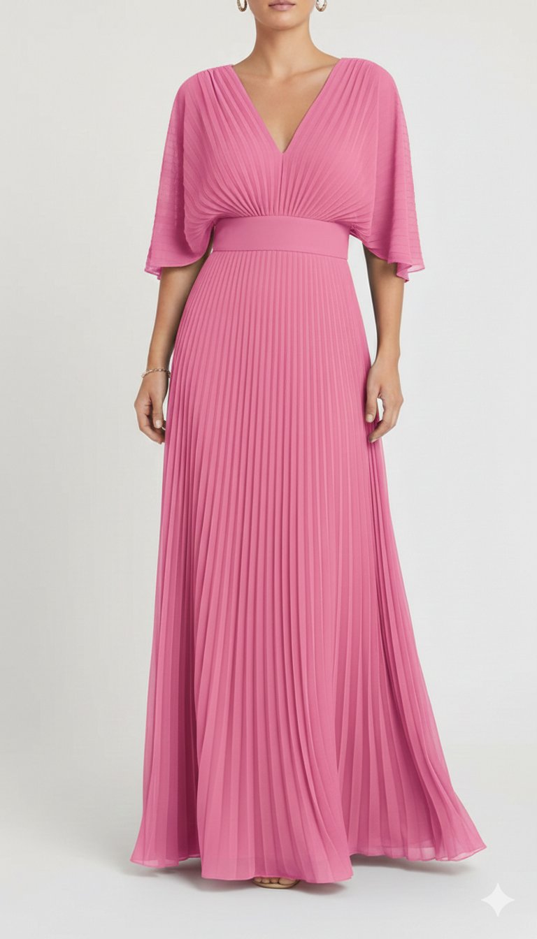 Seraphina | Women's Wedding Guest Dress With Deep V-Neckline And Pleated Skirt