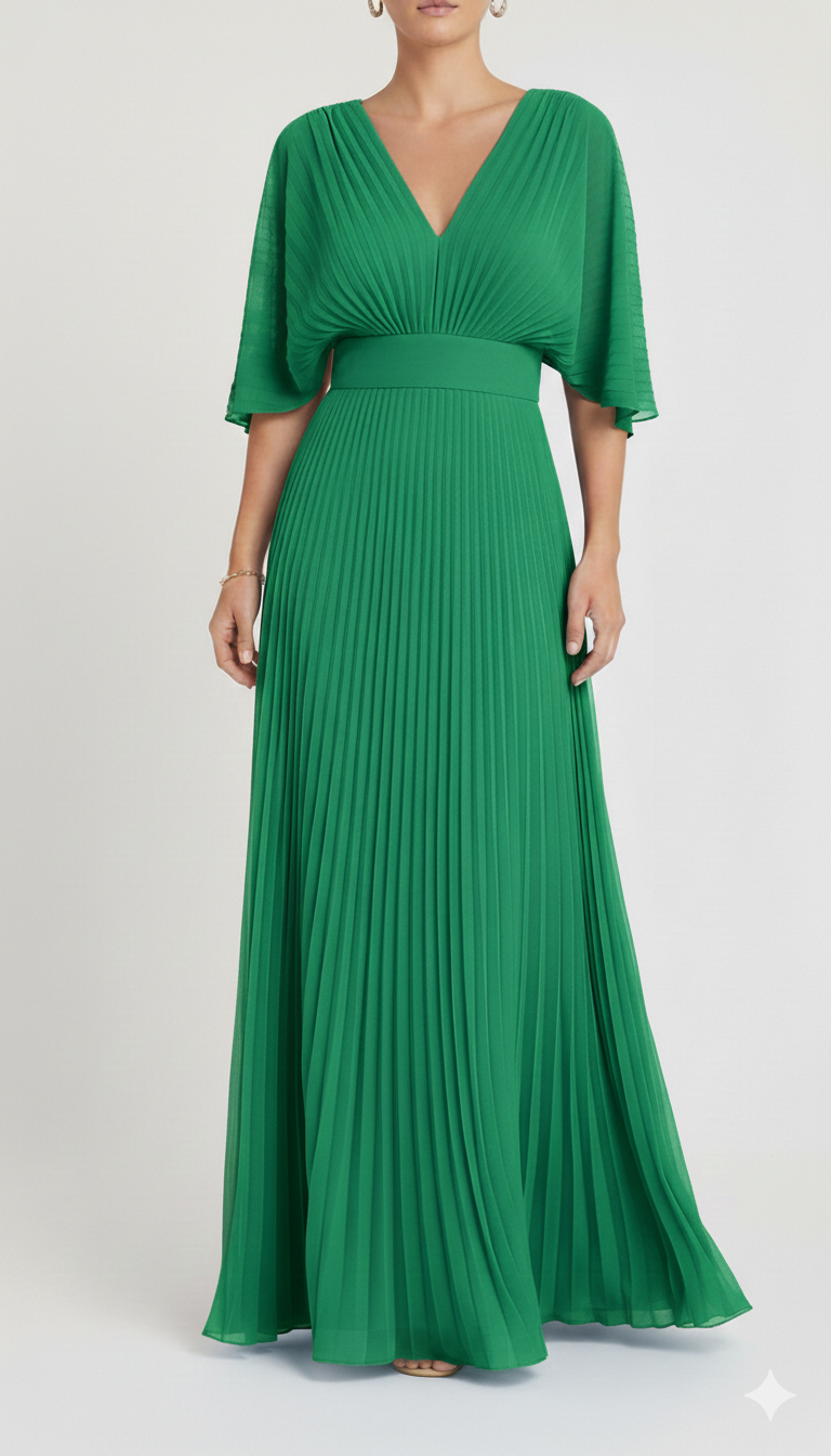 Seraphina | Women's Wedding Guest Dress With Deep V-Neckline And Pleated Skirt