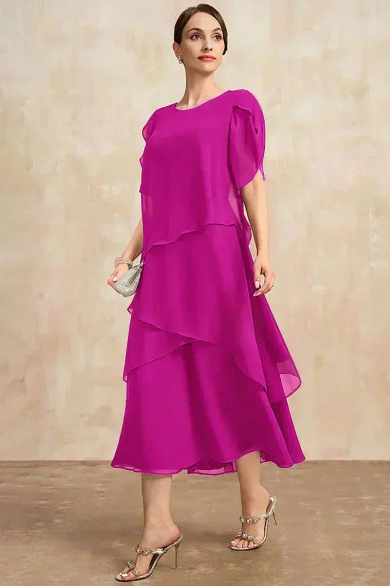Belle | Women's Floral Dress With Layered Design And Short Sleeves | Elegant