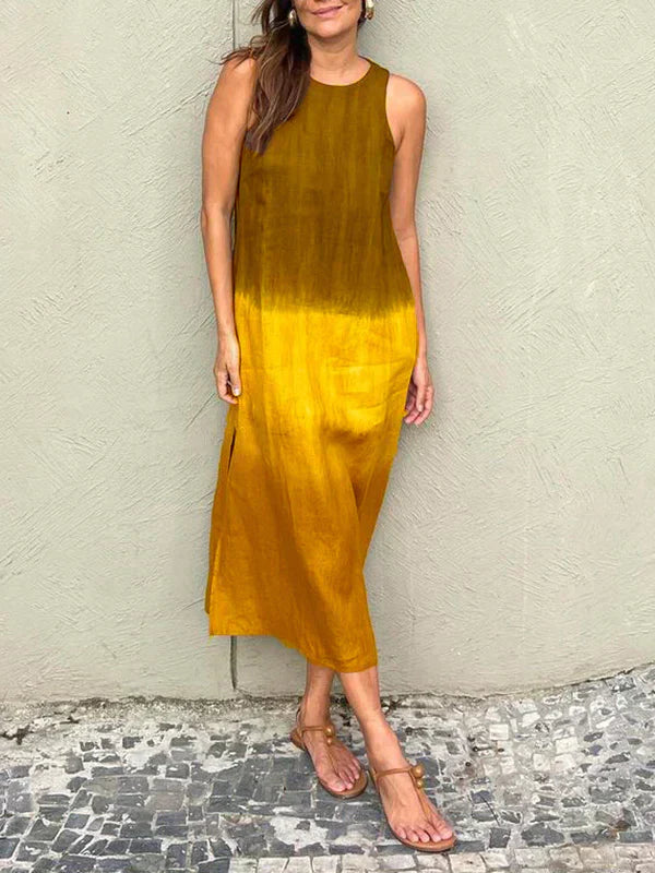 Briar | Women's Cotton Linen Day Dress With Side Split And Relaxed Maxi Silhouette | Casual