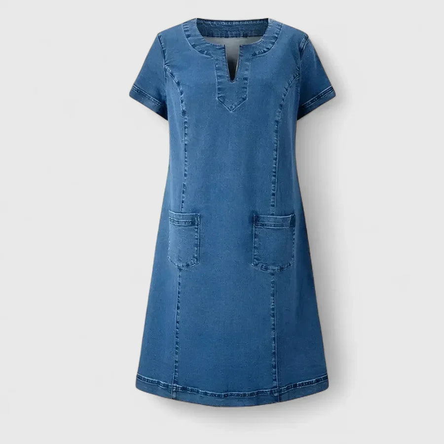 Clara | Women’s Day Dress With Denim Fabric And Front Pockets | Casual