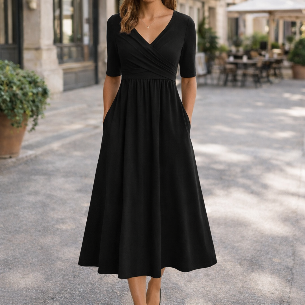 Clara | Women's Day Dress With V Neck Design And Flowy A-Line Skirt | Elegant