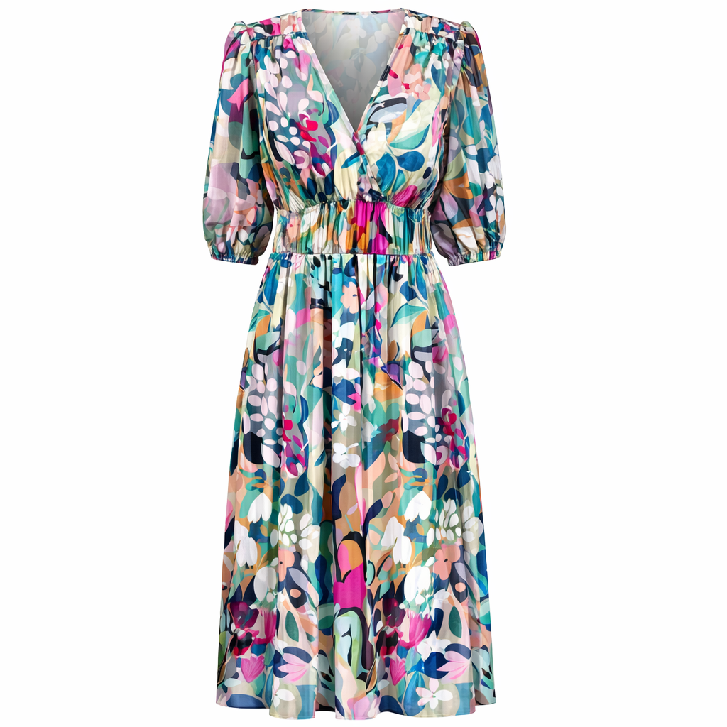 Clara | Women's Floral Dress With Smocked Waist And V Neckline | Casual