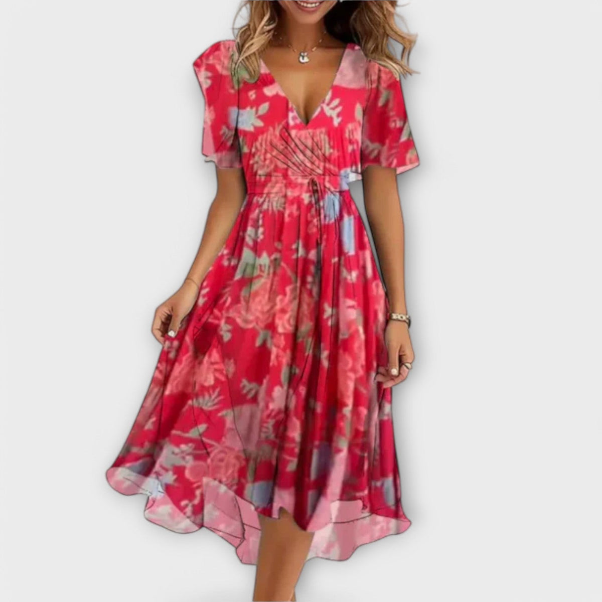 Clara | Women’s Formal Dress With Flutter Sleeves And V-Neck Midi Silhouette | Elegant