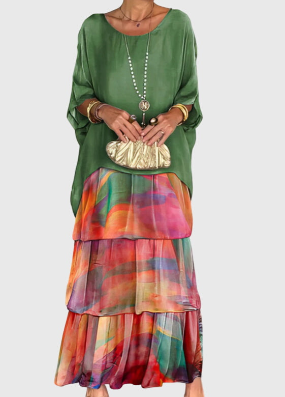 Clara | Women’s Formal Dress With Layered Ombre Skirt And Loose-Fit Top | Elegant