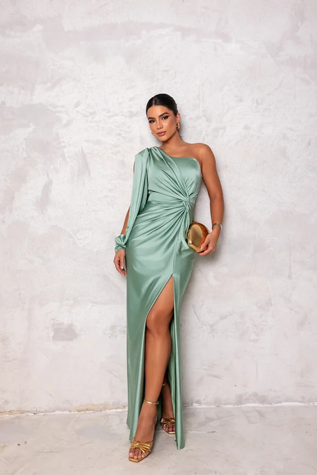 Clara | Women’s Graduation Dress With One-Shoulder Sleeve And Side Slit | Elegant