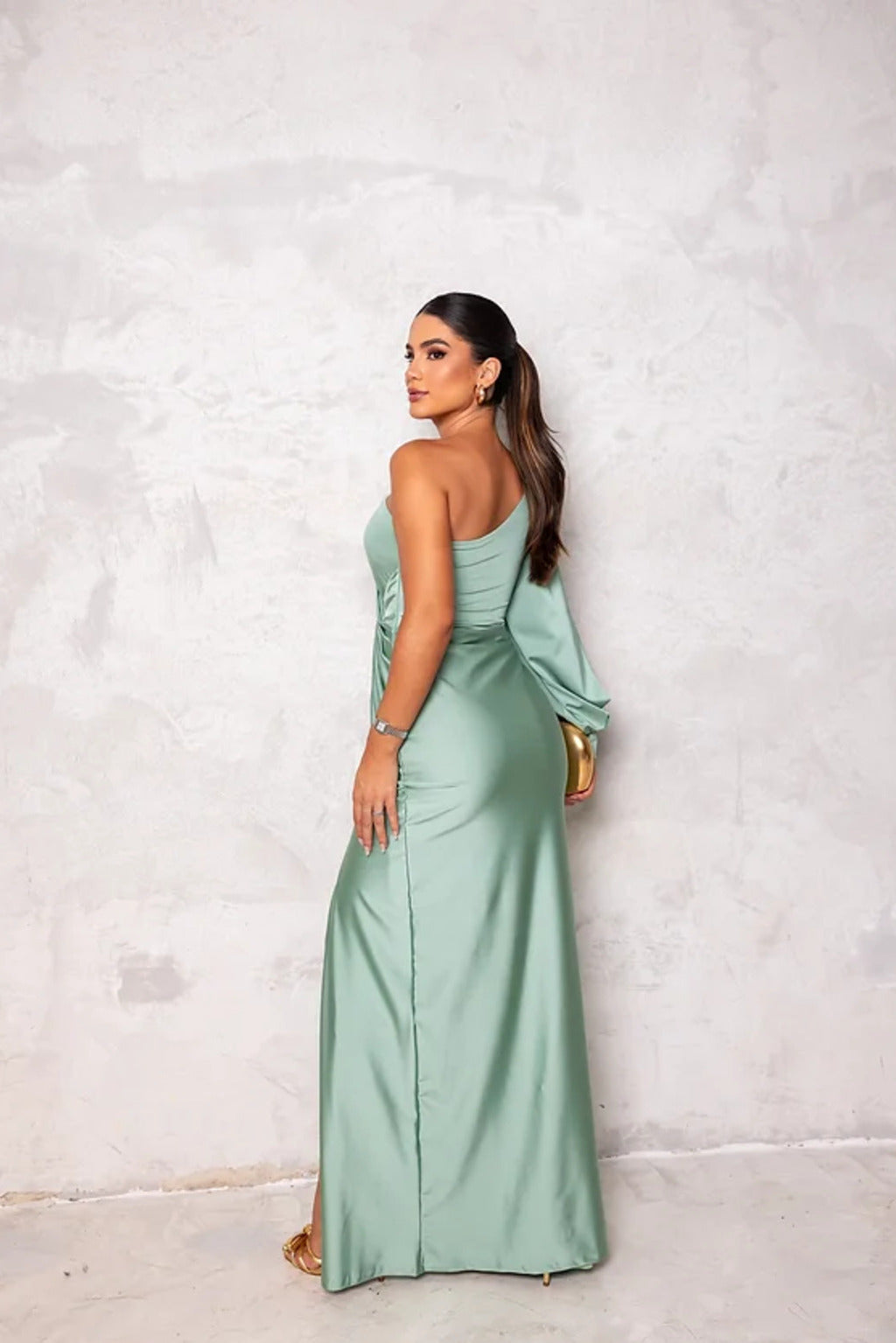 Clara | Women’s Graduation Dress With One-Shoulder Sleeve And Side Slit | Elegant