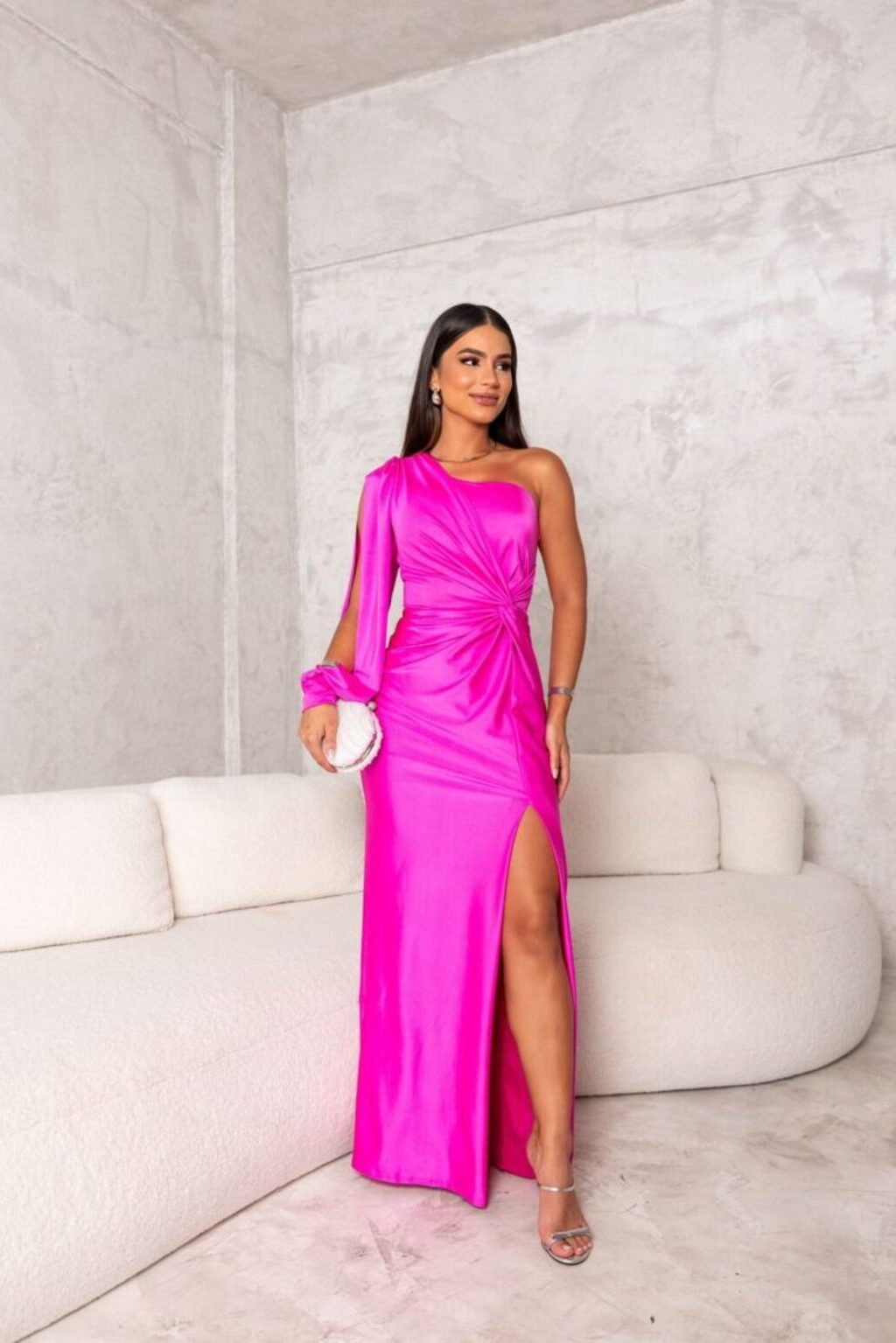 Clara | Women’s Graduation Dress With One-Shoulder Sleeve And Side Slit | Elegant
