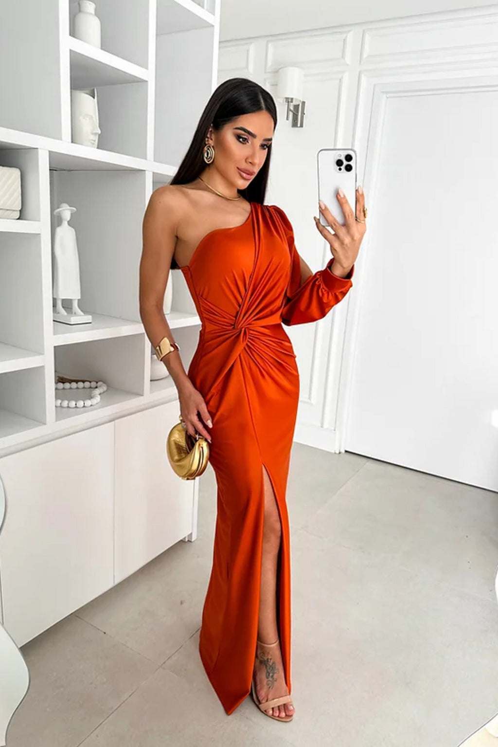 Clara | Women’s Graduation Dress With One-Shoulder Sleeve And Side Slit | Elegant
