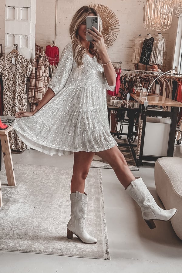 Coco | Women's Sparkle Dress With Sequin Fabric And Tiered Mini Silhouette | Party