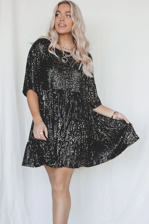 Coco | Women's Sparkle Dress With Sequin Fabric And Tiered Mini Silhouette | Party