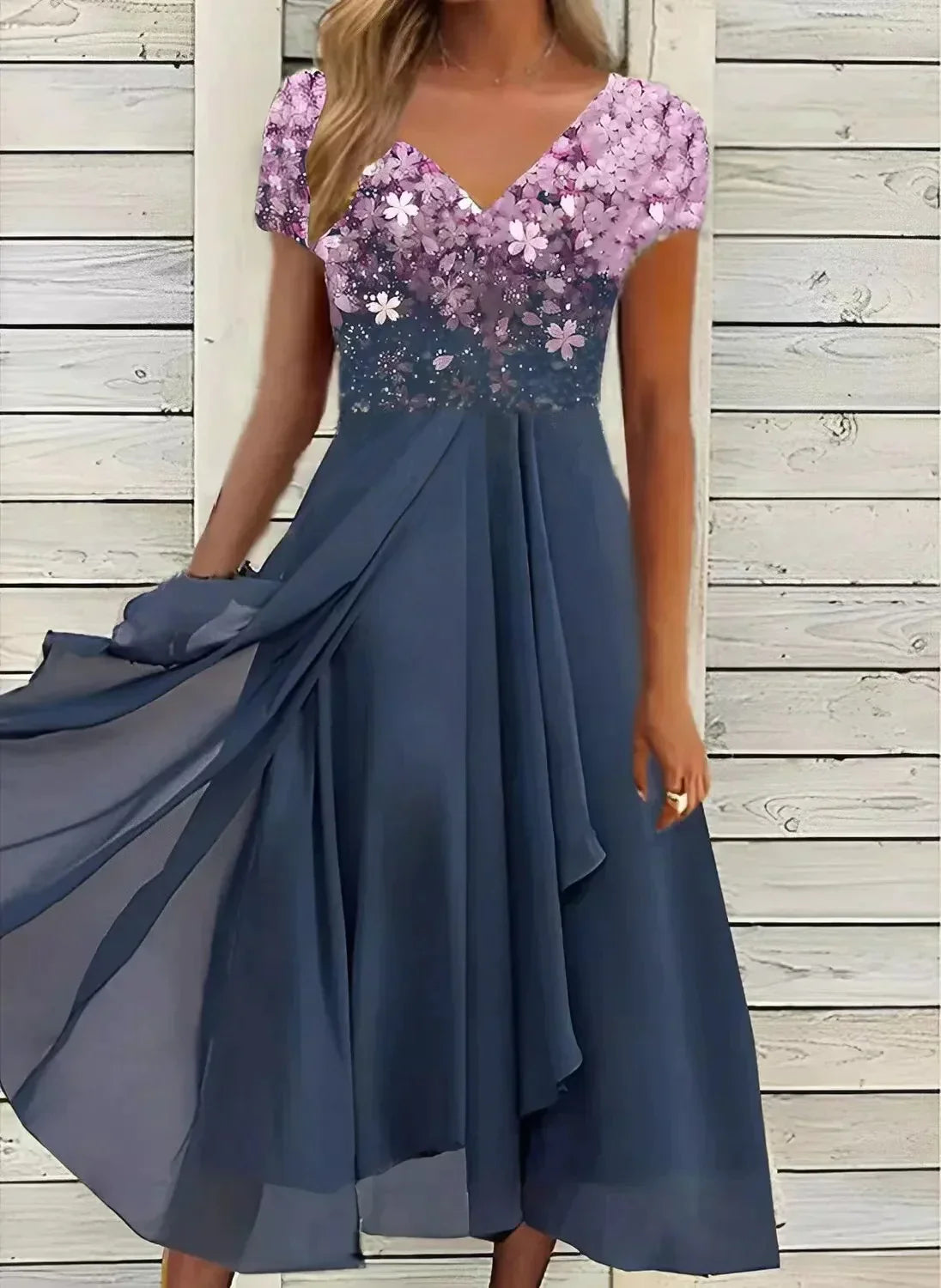 Verlyn | Women’s Floral V-Neck Cocktail Midi Dress