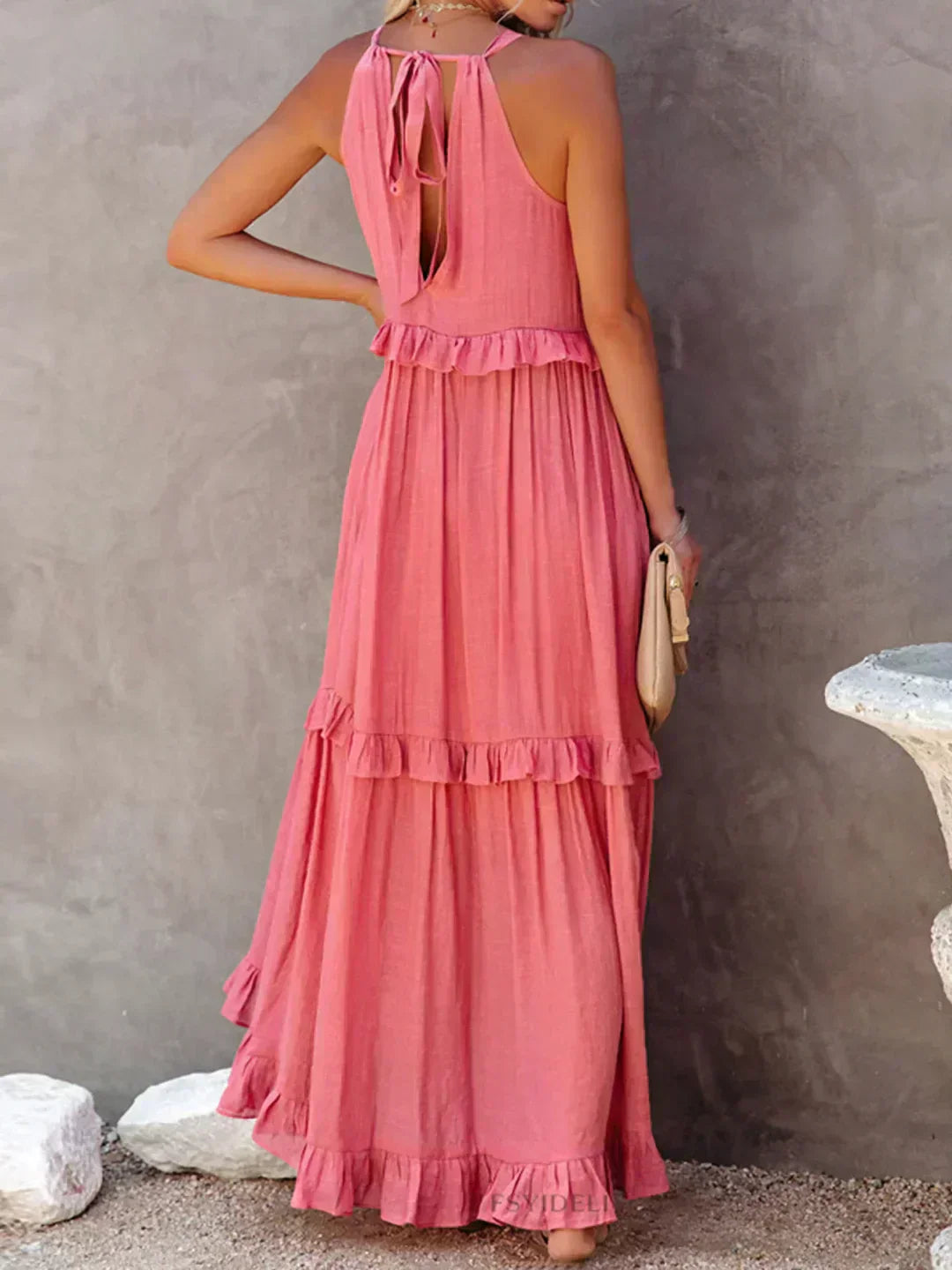 Delilah | Women's Day Dress With Halter Neck Design And Ruffle Trim Detail | Elegant