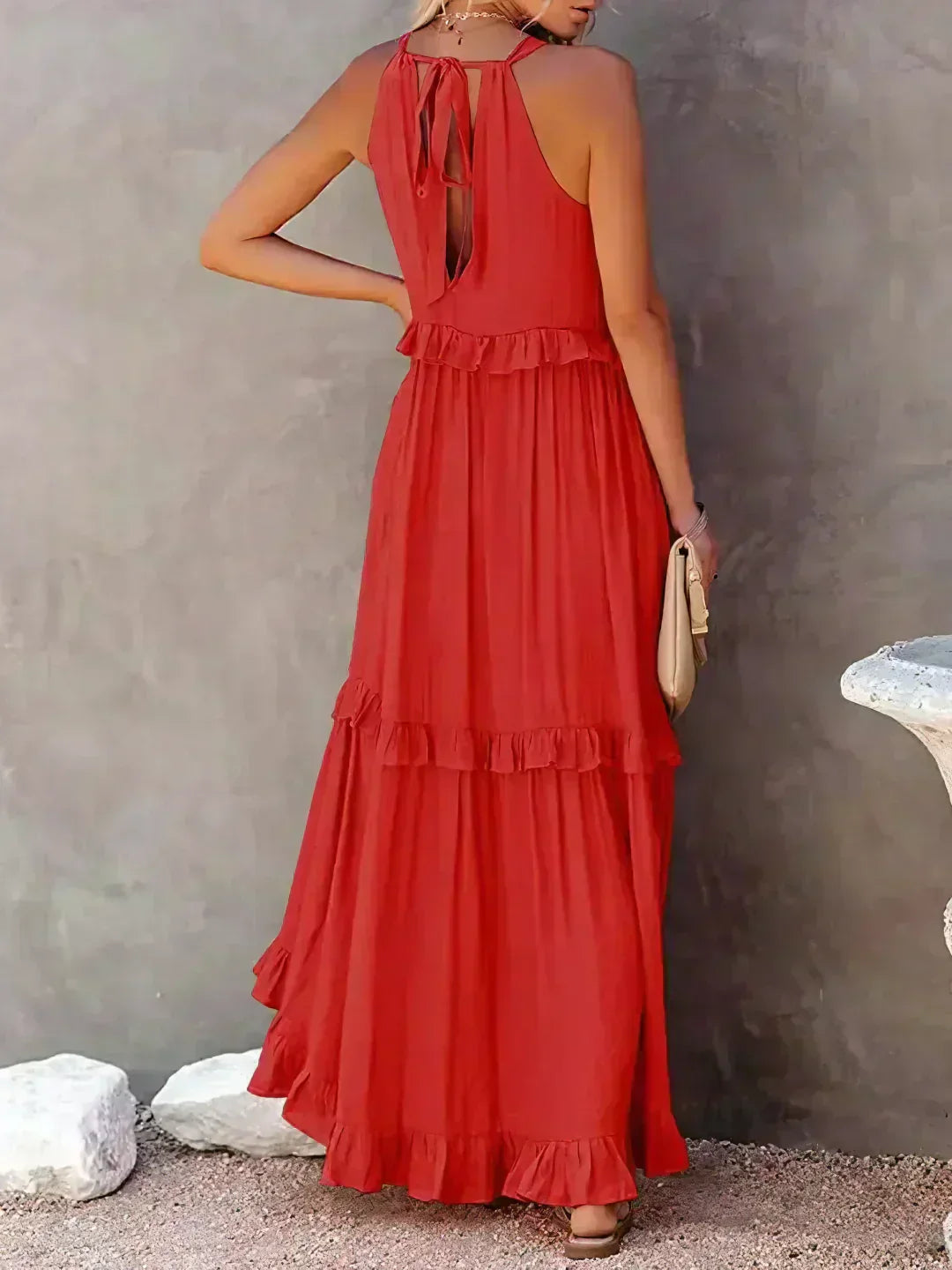 Delilah | Women's Day Dress With Halter Neck Design And Ruffle Trim Detail | Elegant