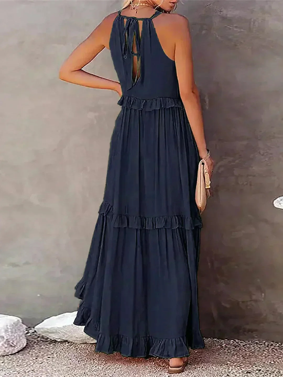 Delilah | Women's Day Dress With Halter Neck Design And Ruffle Trim Detail | Elegant