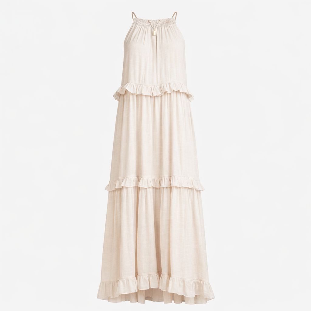 Delilah | Women's Day Dress With Halter Neck Design And Ruffle Trim Detail | Elegant