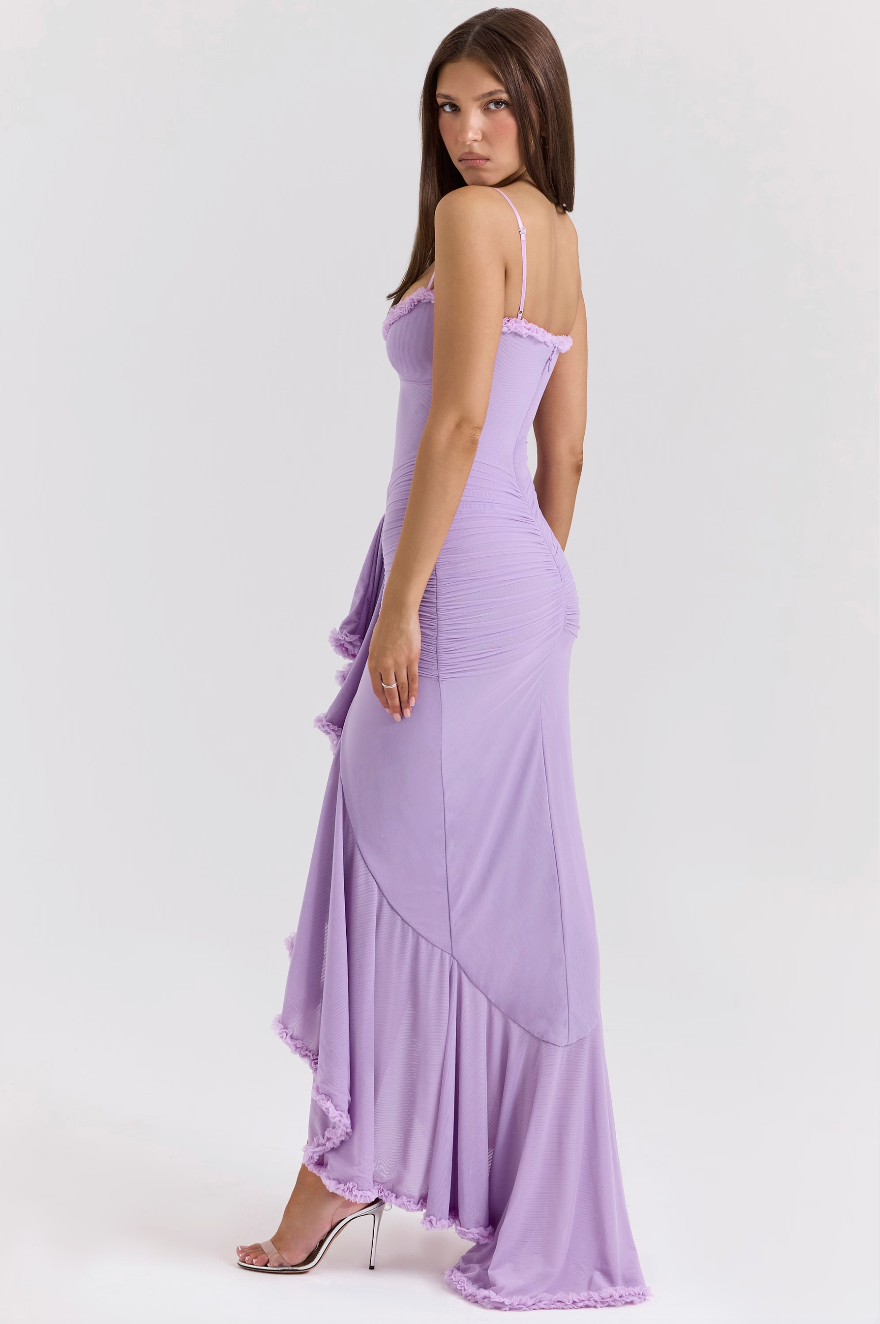 Fauna | Women's Cocktail Dress With Ruched Ruffle Design And Asymmetric Dovetail Silhouette | Party