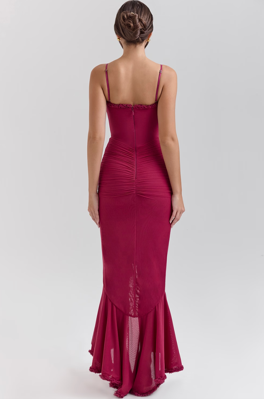 Fauna | Women's Cocktail Dress With Ruched Ruffle Design And Asymmetric Dovetail Silhouette | Party