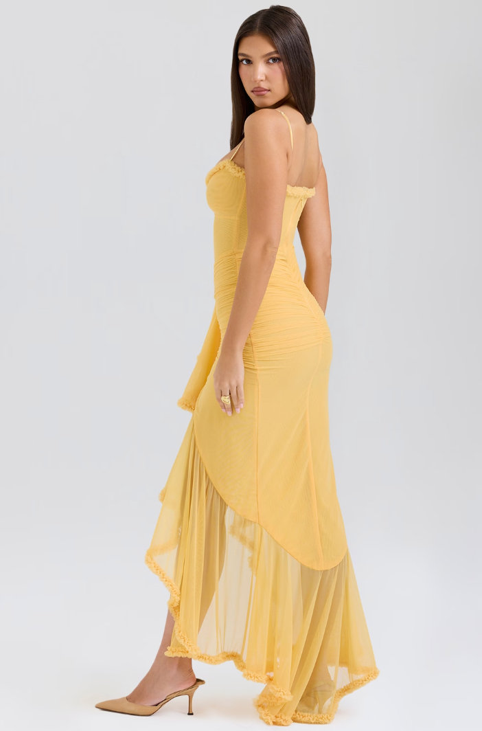 Fauna | Women's Cocktail Dress With Ruched Ruffle Design And Asymmetric Dovetail Silhouette | Party