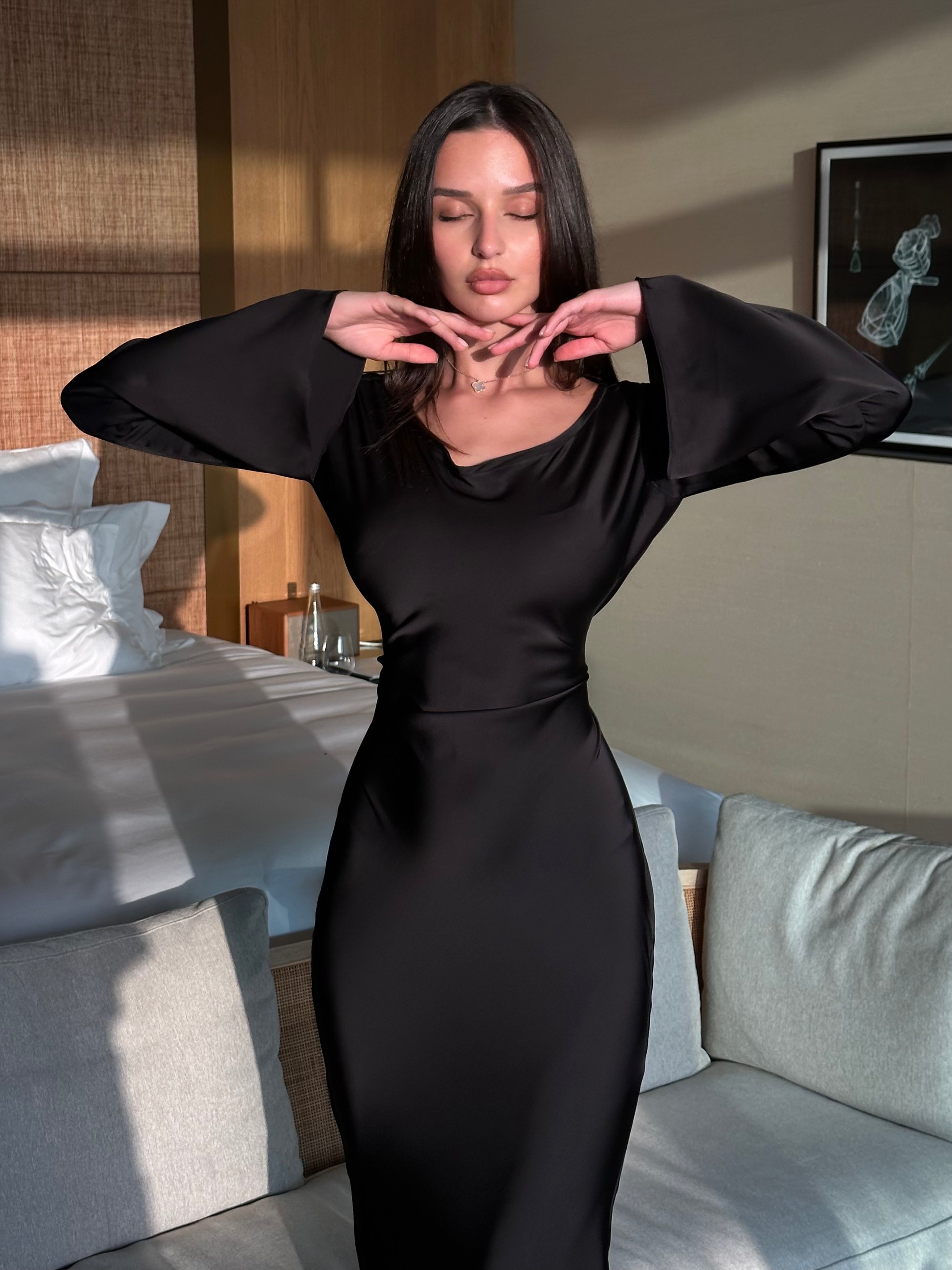 Felicity | Women’s Long Sleeve Satin Maxi Dress