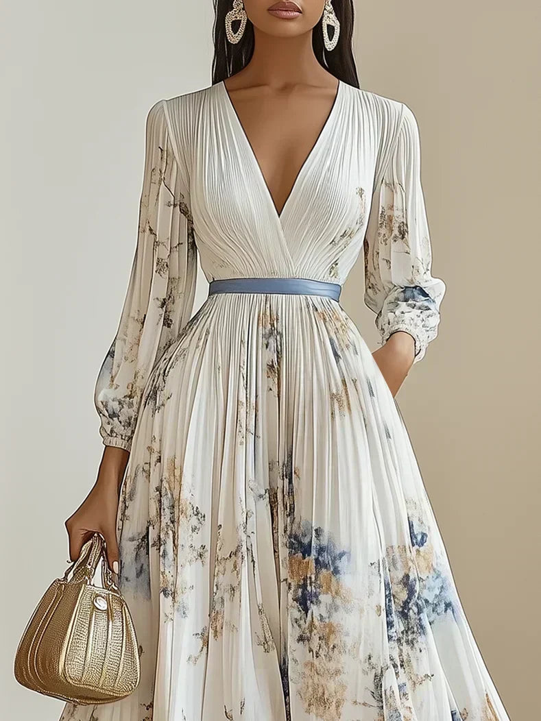 Halston | Women's Graduation Dress With Pleated Skirt And Long Sleeves | Elegant