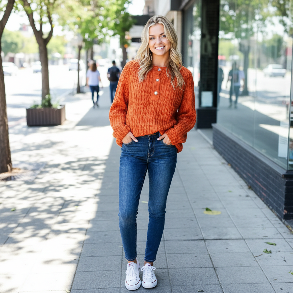 Hannah | Women Sweater With Loose Knit Fabric And Henley Button Detail | Casual Style