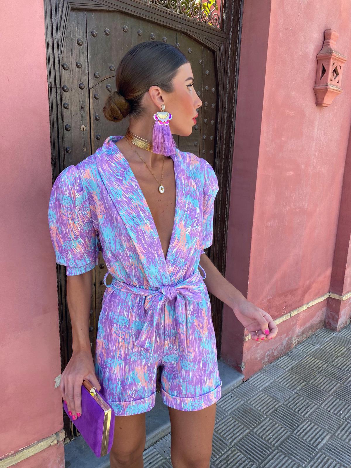 Harper | Women’s V-Neck Romper With Waist Tie And Short Sleeves