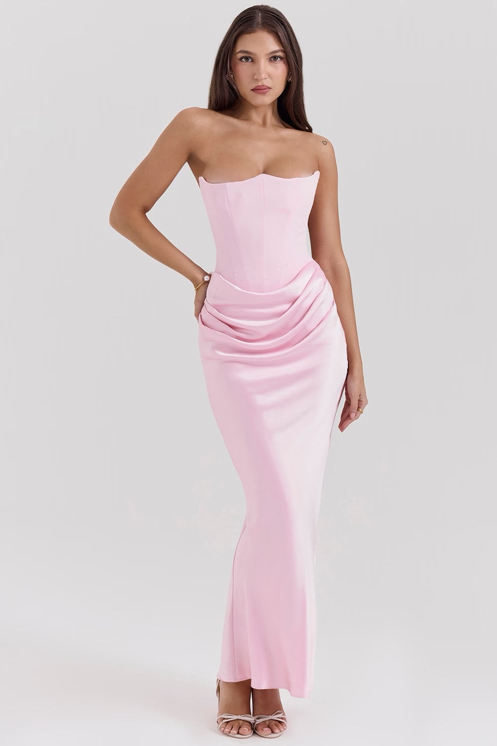 Hera | Women's Cocktail Dress With Strapless Satin Design And Elegant Draped Silhouette | Party