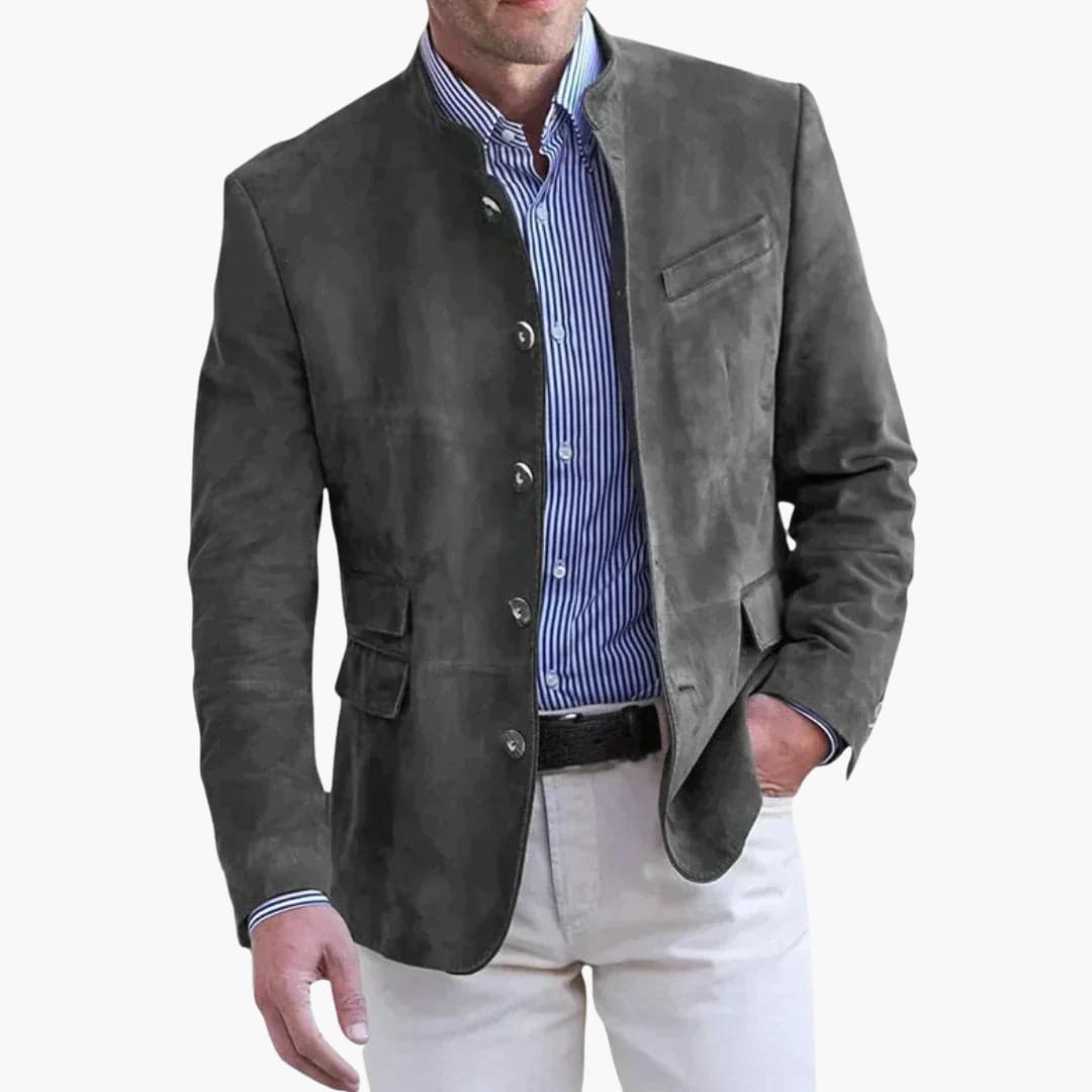 Leuther | Men’s Structured Stand-Collar Blazer