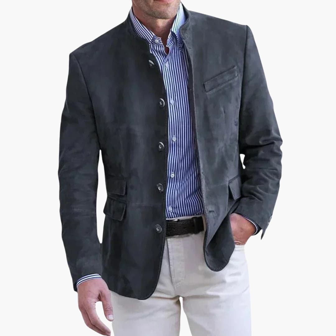 Leuther | Men’s Structured Stand-Collar Blazer