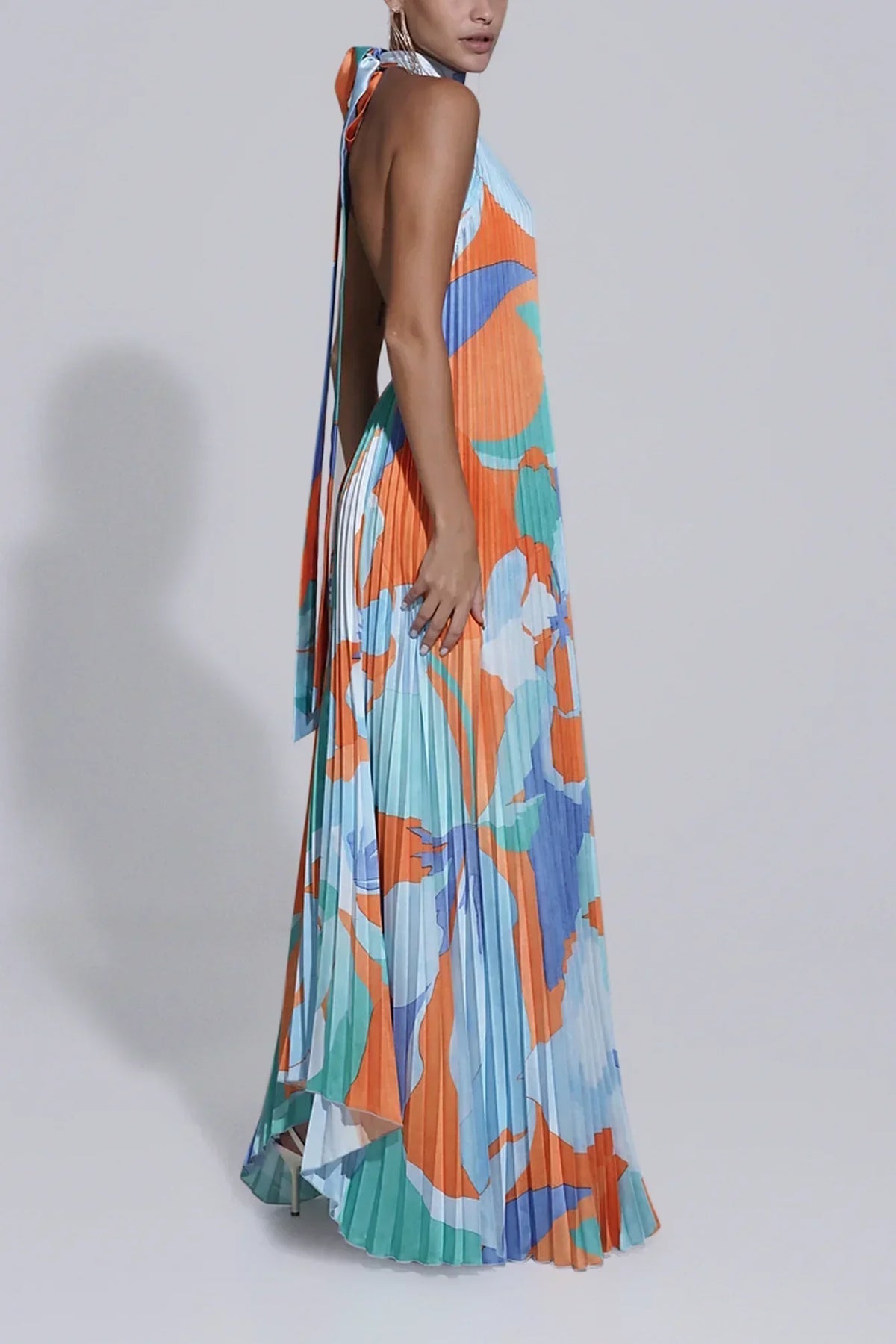 Isla | Women’s Formal Dress With Halter Neckline And Pleated Maxi Design | Elegant