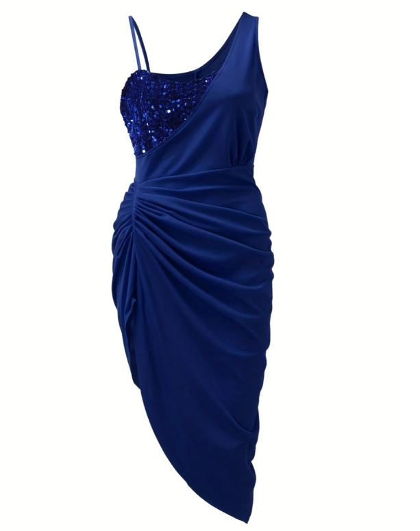 Jimena | Women Asymmetrical Cocktail Dress With Draped Bodice And Flared Skirt | Party Style