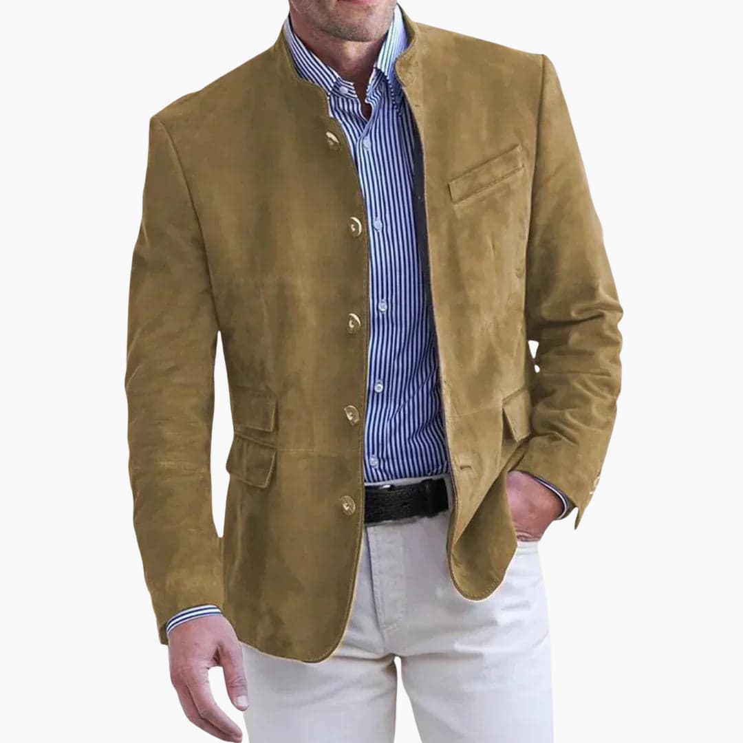 Leuther | Men’s Structured Stand-Collar Blazer