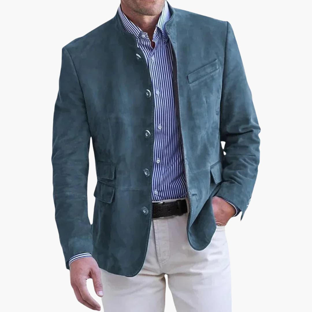Leuther | Men’s Structured Stand-Collar Blazer
