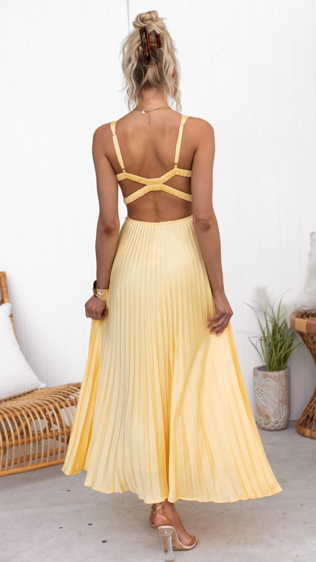 Liora | Women's Day Dress With V-Neck And Pleated Skirt | Romantic
