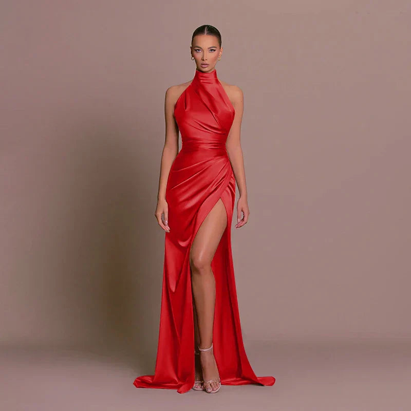 Livia | Women’s Graduation Dress With High Neck And Side Slit | Elegant