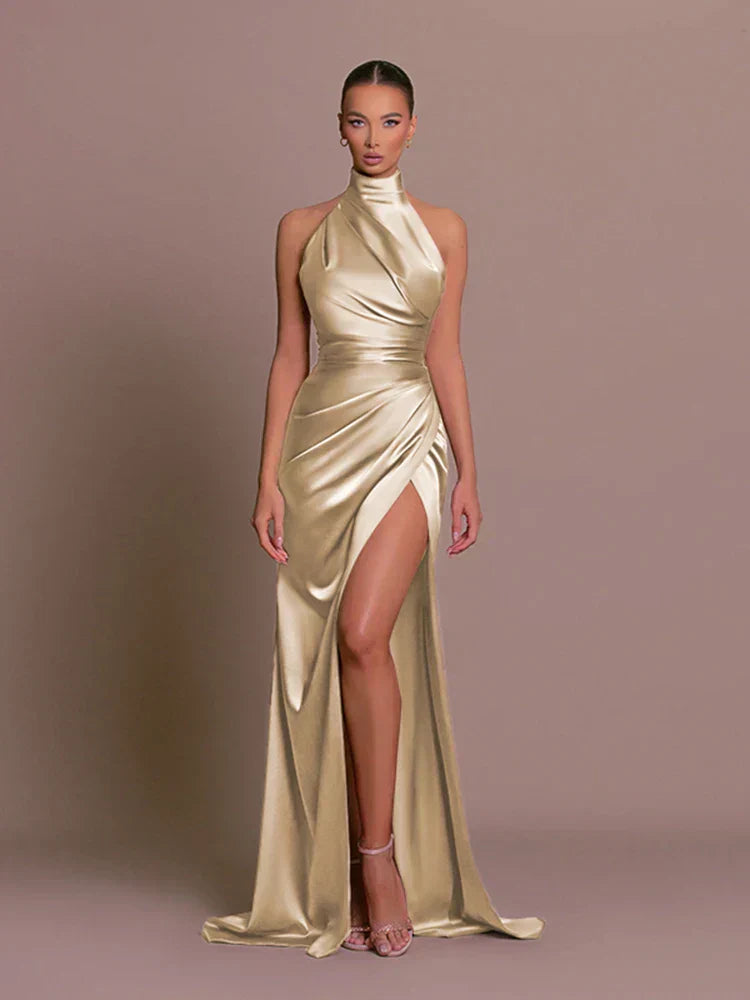 Livia | Women’s Graduation Dress With High Neck And Side Slit | Elegant