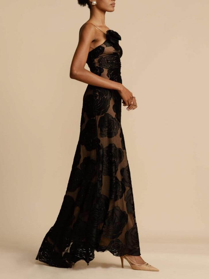 Luna | Women’s Graduation Dress With One-Shoulder Detail And Floral Appliqué | Elegant