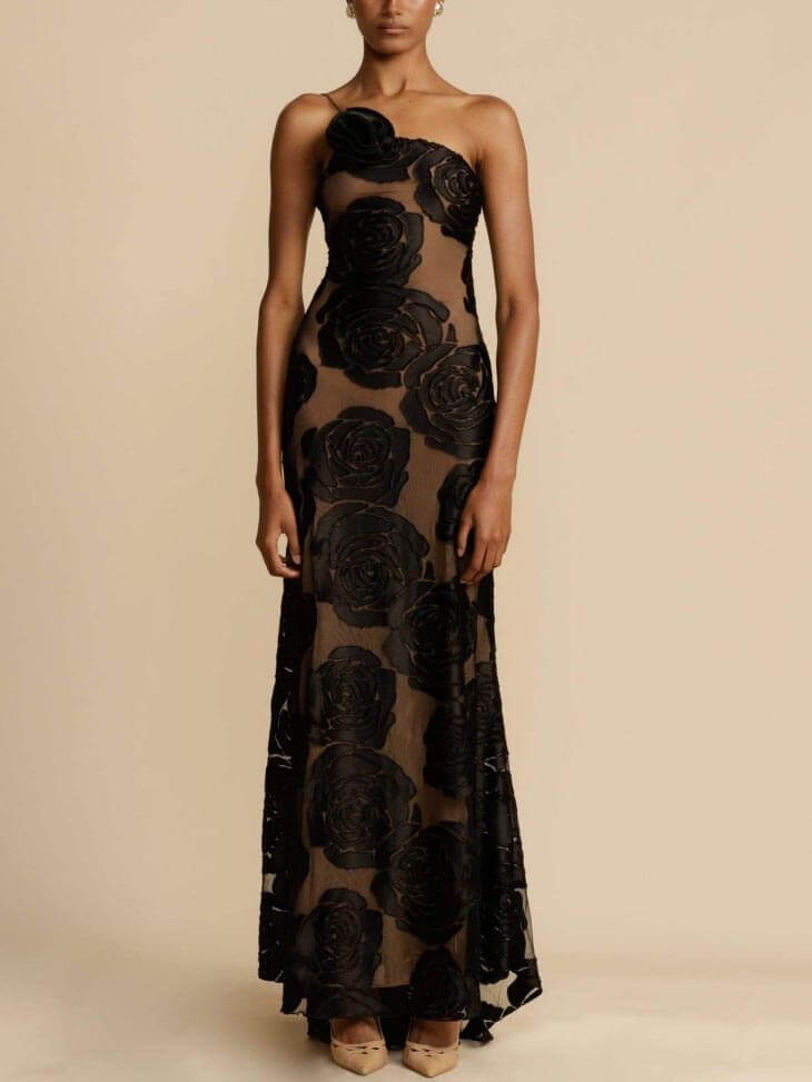 Luna | Women’s Graduation Dress With One-Shoulder Detail And Floral Appliqué | Elegant