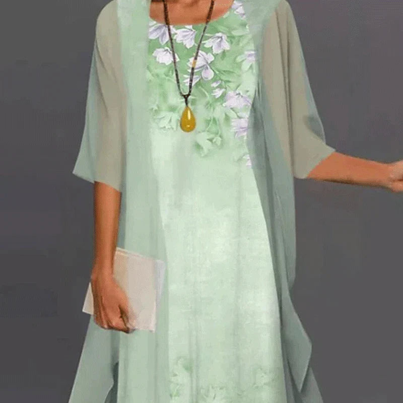 Rosalie | Women's Summer Dress With Floral Print And Sheer Overlay | Elegant