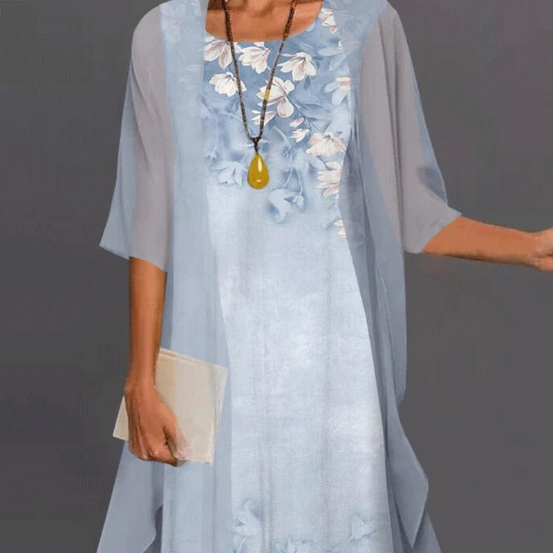 Rosalie | Women's Summer Dress With Floral Print And Sheer Overlay | Elegant