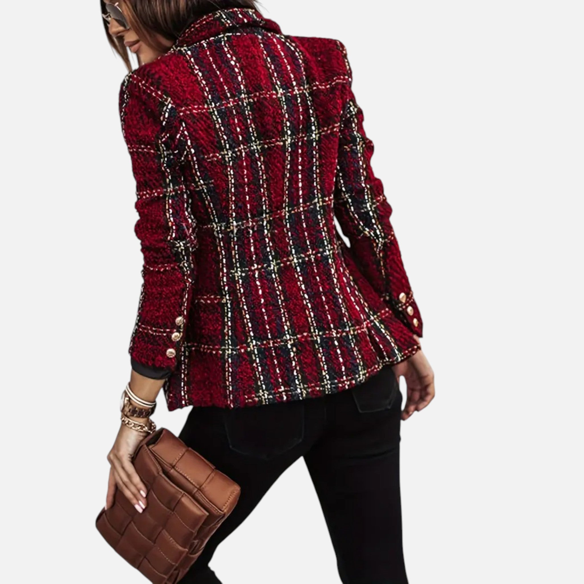 Madison | Women's Tweed Blazer With Gold Hardware And Pockets | Elegant