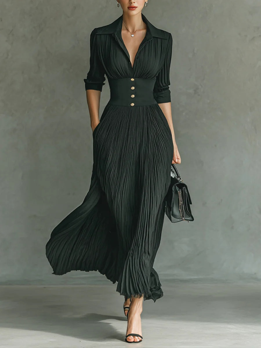 Maéline | Women’s Formal Dress With Fitted Waist And Pleated Maxi Skirt | Elegant