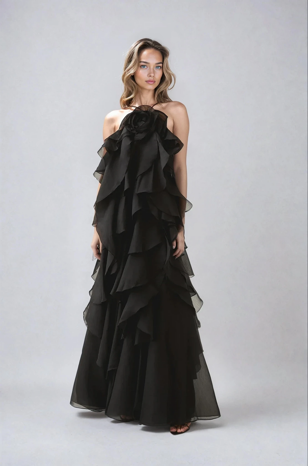 Nephele | Women's Cocktail Dress With Halter Neck And Layered Ruffle Maxi Silhouette | Elegant