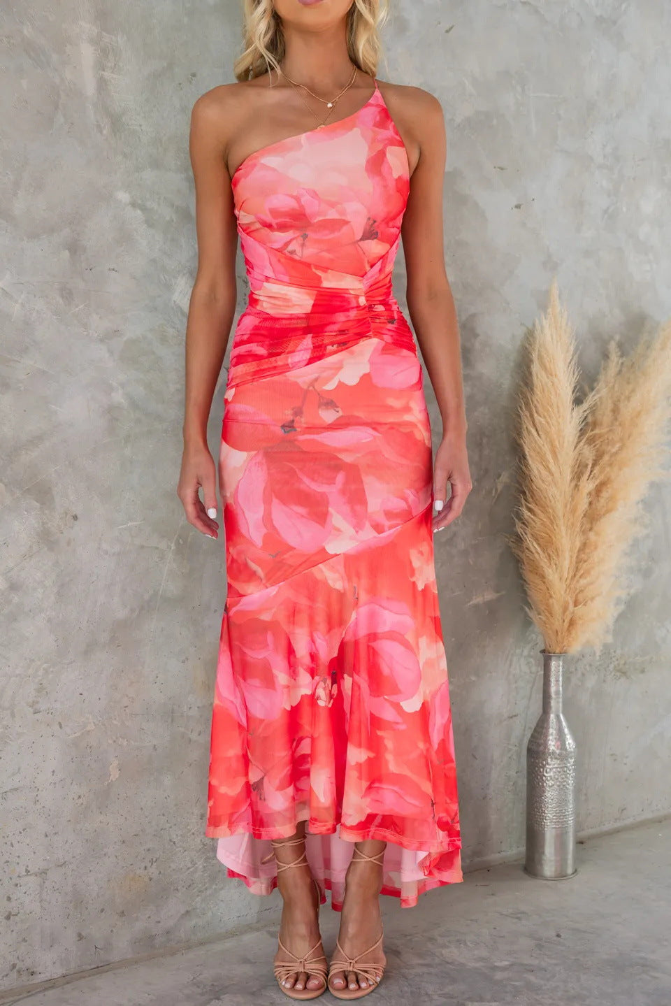 Nyla | Women's Cocktail Dress With Floral Print And One-Shoulder Irregular Hem Design | Elegant