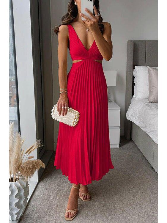 Isabella | Women's Bodycon Dress With V-Neckline And Flowing Pleats