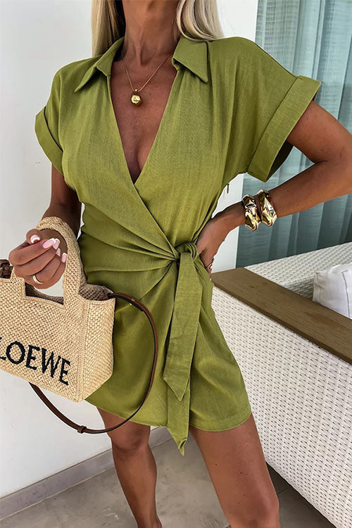 Olivia | Women's V-Neck Romper With Wrap Front And Tie Waist