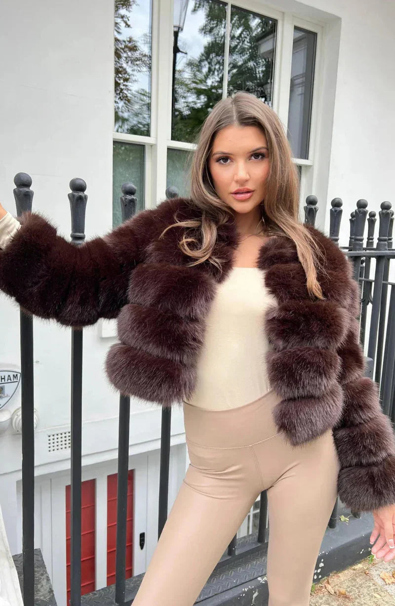 Luxe Plush | Women’s Cropped Faux Fur Puffer Jacket
